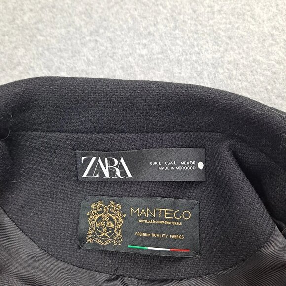 Zara x Manteco Wool Coat Woman Large Black Gold Button Jacket Academia Heritage - Picture 3 of 11
